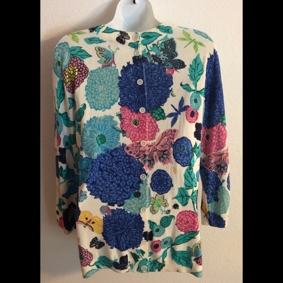 Talbots Floral Jewel Bright Sweater Soft Button Up Back M - Picture 1 of 5